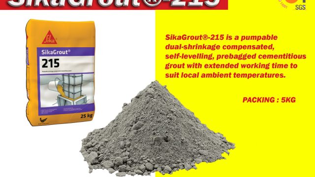 Sika Grout 215 dalam kemasan 25 kg yang digunakan untuk proyek konstruksi