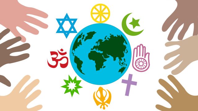 Religious symbols in a multicultural setting with diverse religious texts and practices